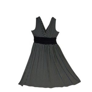 Kupcake Polka Dot Knit Midi Dress Flowy Sz M Ruched Waist V Neck Euro Summer 90s